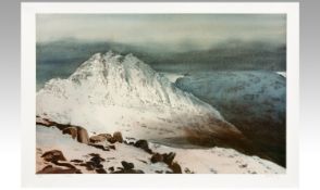 Rob Piercy, Welsh Artist Limited Edition Coloured Print. `Tryfan, Snowdonia`. Signed in pencil lower