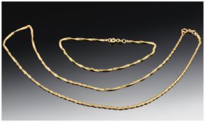 Fine Link Rope Twist Necklace And Bracelet Set.