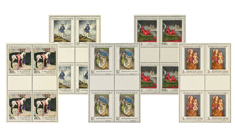 Full set of sheetlet stamps Czechoslovakia Art Paintings 1968 sg1790 to sg1794. In absolute mint