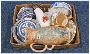 Box Of Misc Pottery And Collectables, Comprising Blue & White, Large Jug etc.