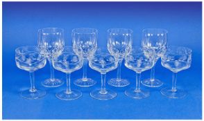 Set Of 4 Cut Glass Wine Glasses with decoration to bowls & star cut bases, together with 5 other