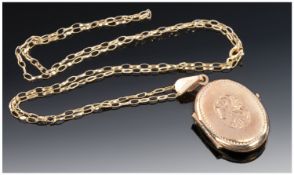 9ct Gold Oval Locket And Chain.