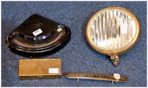 Mixed Lot Of Of Items Comprising A Notek Fog Master Lamp, Brass Hinged Box, Brass Nameplate,