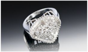 18ct Gold Heart Shaped Diamond Ring, Set With Round Modern Brilliant And Baguette Cut Diamonds,