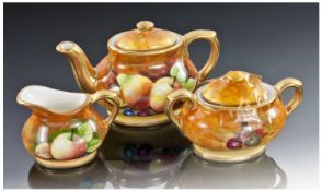 Coalport Miniature Trio Teapot, Sugar Bowl &  Milk Jug, Decorated with Images of Stillife - Apples