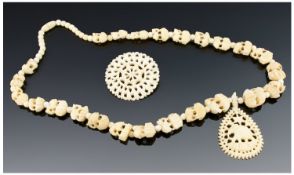 Ivory Early 20th Century Indian Elephant Figural Necklace & Pendant. 23`` in length together with