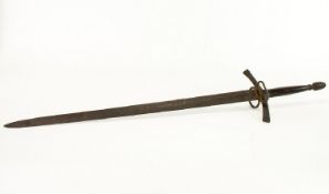 19thC Medieval Style Sword, Wooden Grip, Blade 28 Inches. A/F