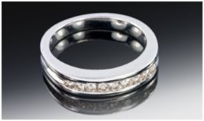 14ct White Gold Diamond Eternity Ring, Channel Set Round Cut Diamonds, Stamped 585, Ring Size O-P.