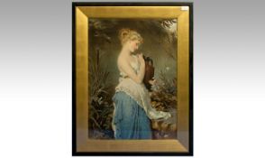 19th Century Quality Chromolithograph Titled `Psyche at the Well`, after R. Beyschlag. Mounted in