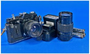 Collection of Cameras, comprising Luxon Phototechnics Flash Light, Helios Automatic 135 mm camera