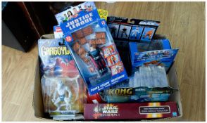 Large Box of Collectable Toys, Includes Gargoyles, Justice League, King Kong, G I Joe, Mickey