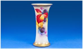 Royal Worcester Trumpet Vase. `Berries and Leaves` Design. Handpainted and Signed by Kitty Blake.