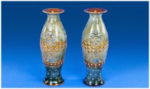 Royal Doulton Pair of Art Nouveau Vases c 1890-1900. Rosina Harris R H Monogrammed to base, crack to