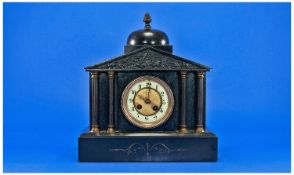 English 19th Century Bell Topped Black Mantle Clock with 8 day striking movement on a gong. Circa