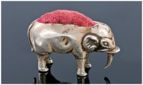 Early 20thC Novelty Pin Cushion, Modelled In The Form Of An Elephant, Hallmark Rubbed. Length 43mm.