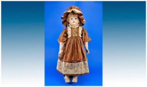 German Bisque Headed Doll marked K star R, Simon & Halbig, 117W to back of head, brown eyes, open