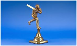 Brass Cricketing Trophy, Height 10 inches.