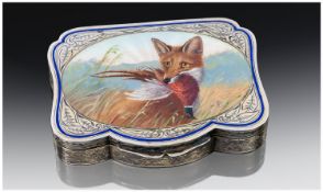 A Swiss/French Very Fine Silver & Enamel Table Shaped Snuff Box with imported silver marks for