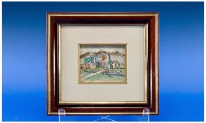 Italian `Silver Etched` Eredi Papa Giuliano Framed Picture. 7.5 by 6.75 inches.