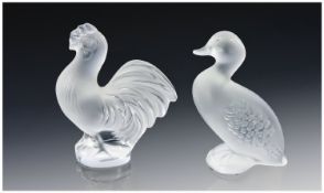 Lalique Clear and Frosted Glass Figural Paperweights, (2) in total with boxes and paperweights, mint
