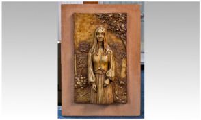 Moulded And Raised Wall Panel, NOEL THROUP  Showing A Medieval/Gothic Woman In A Village/ Country