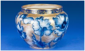 Royal Doulton Late 19th Century Jardinere with blue floral decoration on gold ground. Doulton