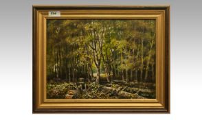 Lawrence Rushton 1919-1994 `Woodland Scene` oil on board. Signed. 10x14``