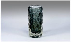 Whitefriars Style Pewter Coloured Bark Vase, of cylindrical form, ground out and polished pontil
