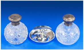 Small Collection of Silver, comprising two silver capped cut glass scent bottles, hallmarked for