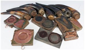 Collection of Eight Copper and Wood Printing Blocks of Ships, Port Holes ect.