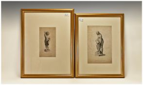 Two Framed Victorian Prints of Marble Statues, one of Princess Alice. 17 by 22 and 16 by 21 inches.