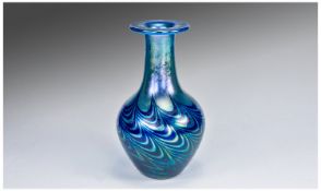 Tim Murray Art Glass Iridescent Vase, with pulled feather design to body, inscribed and dated to