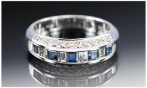 Ladies 14ct White Gold Sapphire and Diamond Channel Set Ring. 0.61 pts Sapphire, 0.60 pts