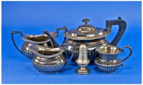 Early 20th Century Pewter Three Piece Tea Service, circa 1910, comprising teapot, milk jug and sugar
