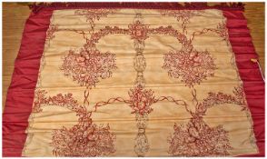 Large Cream and Deep Rose Horizontal Blind, the centre panel cream with swags and garlands in shades