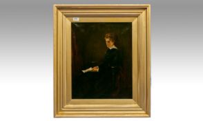 19th Century English School Portrait Of A Seated Lady, outstretched hands holding a letter.