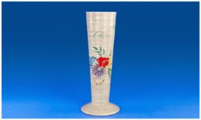 Clarice Cliff Tall Vase `Bouquet`. Circa 1930, ribbed body . Height 12.75 inches.