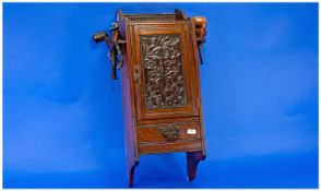 Edwardian Oak Shaped Smokers Cabinet complete with pipes & pipe rack, with carved ornate wooden