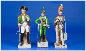 Three figures `Officer rifle Bigade 1815` `Grenadier de la Garde` `Officer de Cavalerie`