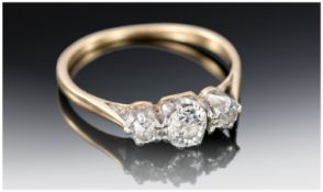 18ct Gold Diamond Ring, Three Round Brilliant Cut Diamonds, Estimated Diamond Weight .33ct, Unmarked