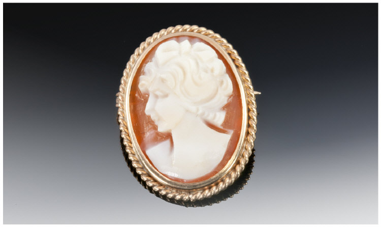 9ct Gold set Cameo Small Brooch. Fully Hallmarked 3/4 inches high.