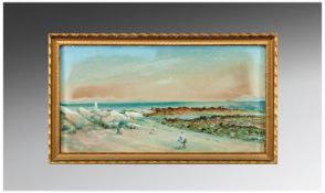 Framed Watercolour `Arabian Desert Scene`. Signed lower left 13 by 7 inches.