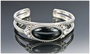 Heavy Silver Stone Set Bangle.