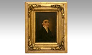 Early 19th Century Oil On Board, A Portrait of a young Scottish gentleman. Period frame. Unsigned.