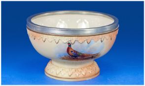 Locke & Co. Worcester Blush Ivory Fruit Bowl With Hand Painted Scene Of A Pheasant In A Moorland