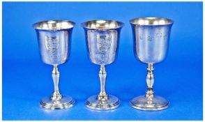 Three Silver Goblets, Feature Hallmarks For 1972, Marked Preston Guild 1972 And 2 x 1992. Height
