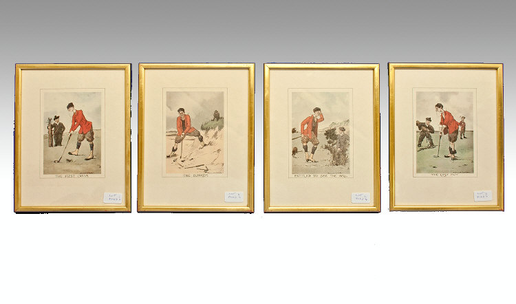 Golfing Interest. Edmund G Fuller (Exhib. 1888-1916) A Set Of Four Decorative Comical Coloured