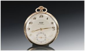 Tissot Locle Art Deco Gold Plated Slim Cased Pocket Watch, guaranteed to work 10 years. Inscribed to