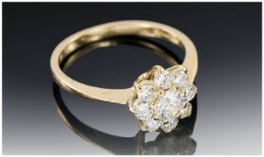 18ct Gold Diamond Cluster Ring, Set With Nine Round Modern Brilliant Cut Diamonds, Estimated Diamond