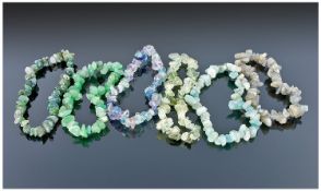 Six Green Hardstone Elasticated Bracelets including Russian amazonite, moss agate, ocean jasper,